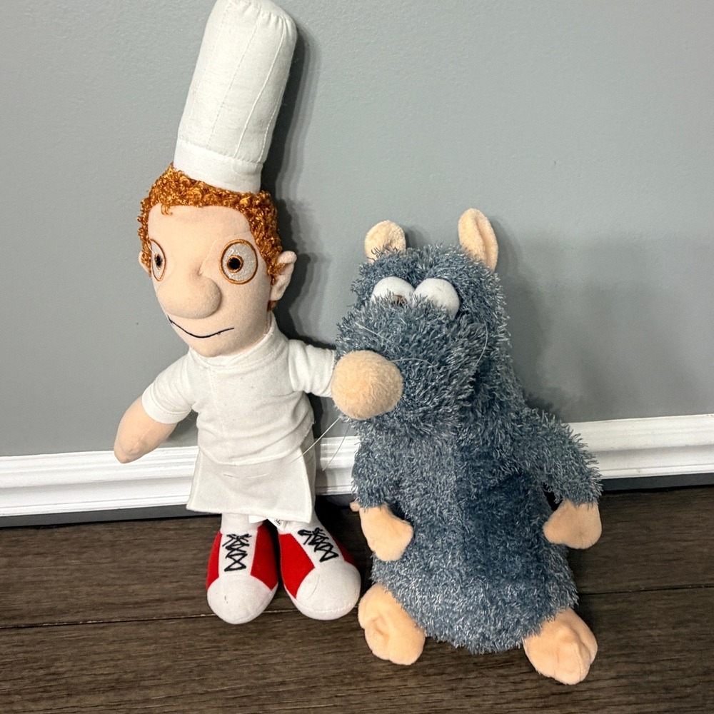 Disney Pixar Ratatouille Linguini and Remy Plush Set Stuffed Animal Toy Chef Rat